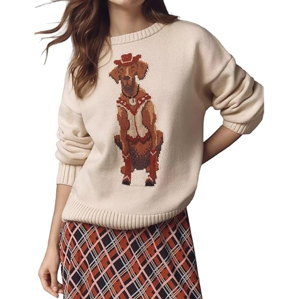 NWT Anthropologie Porridge Western Jolene Dog Pullover Sweater Size Small